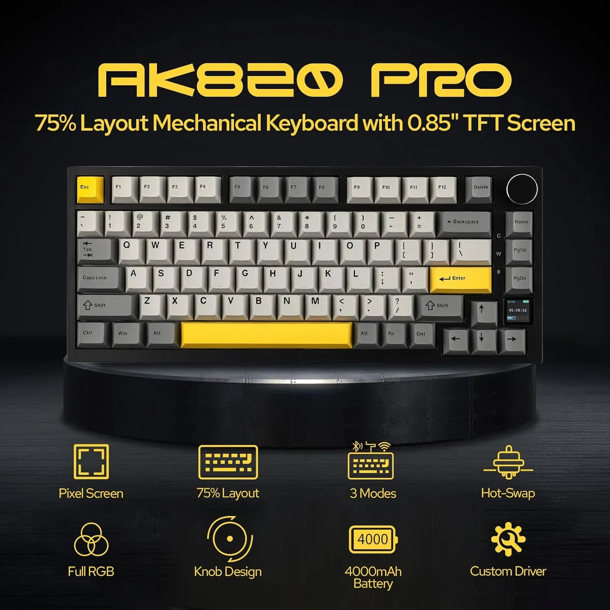 Ajazz Ak820 Pro - Teclado Mecánico Inalambrico Con Pantalla